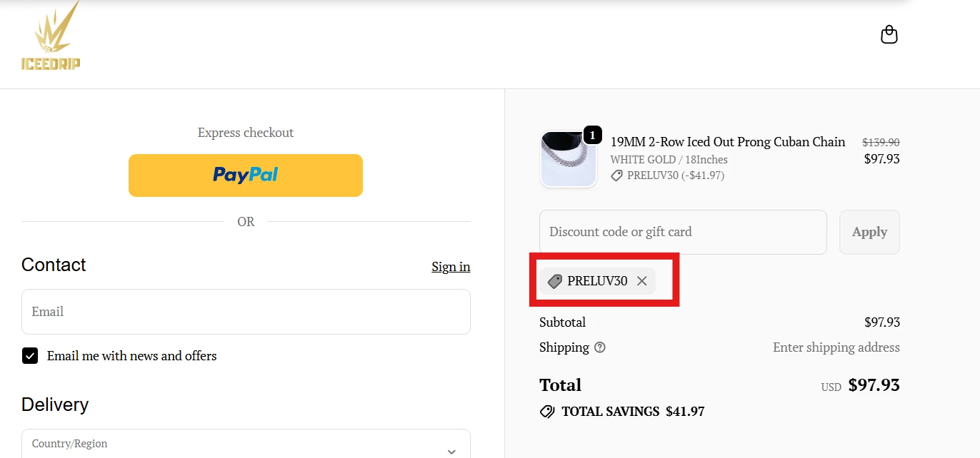 ICEEDRIP verified Coupon code PRELUV30